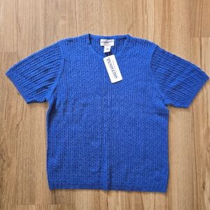 Vtg Pendleton Womens Blue Sweater Pullover Short sleeves Cotton Made In USA